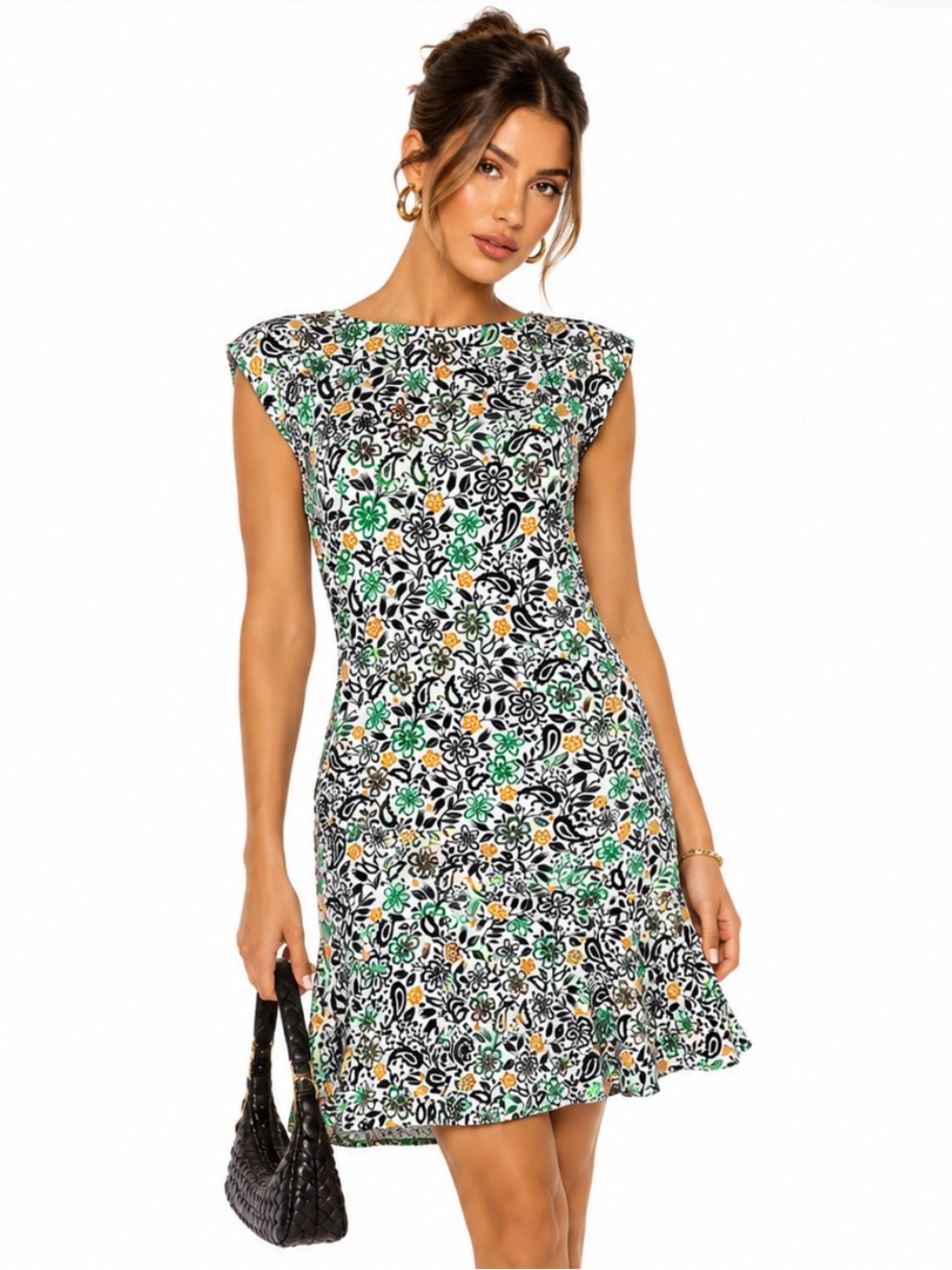 HOBBS LONDON Floral Cap-Sleeve Sundress in White, Green & Yellow